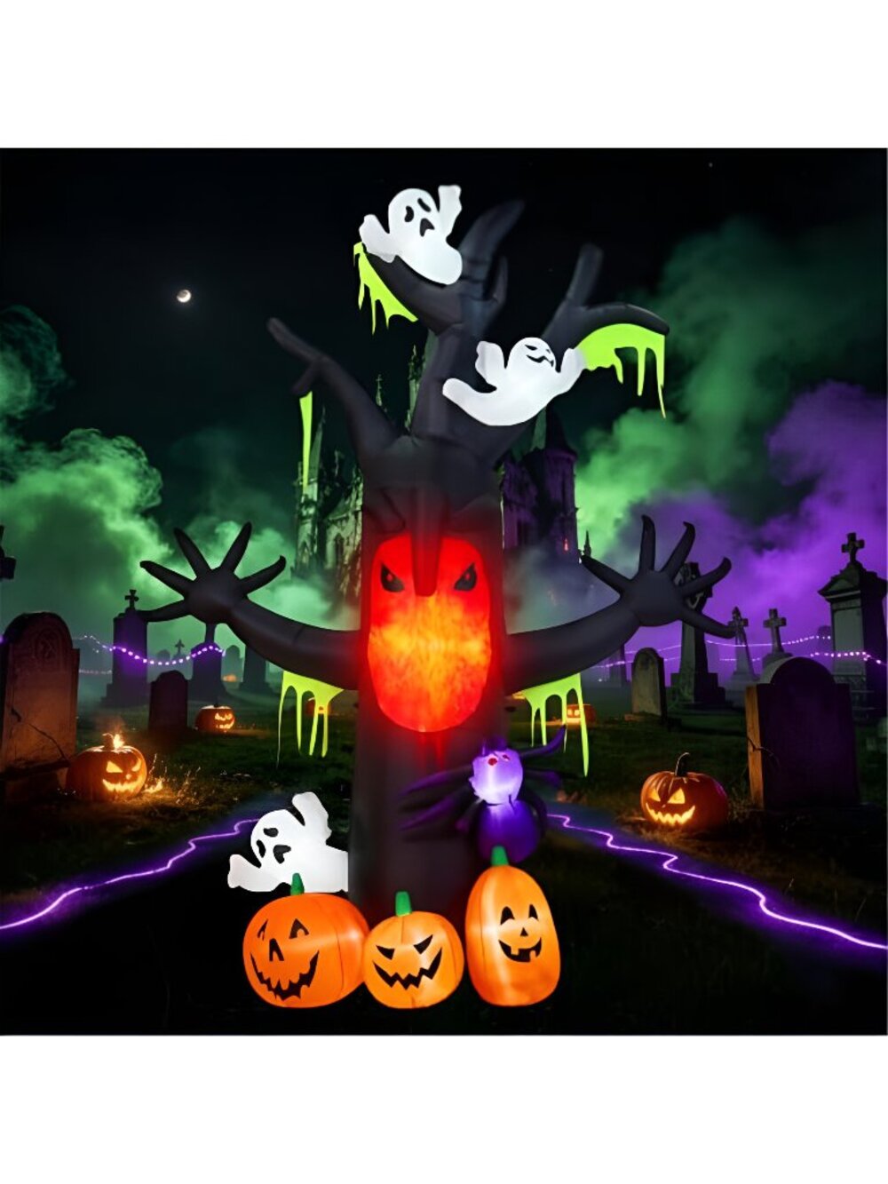 9FT Halloween Inflatables Outdoor Giant Dead Tree with Glowing Fiery Face, Blow